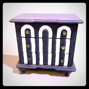 Vintage Hand Painted Navy Blue Jewelry Box